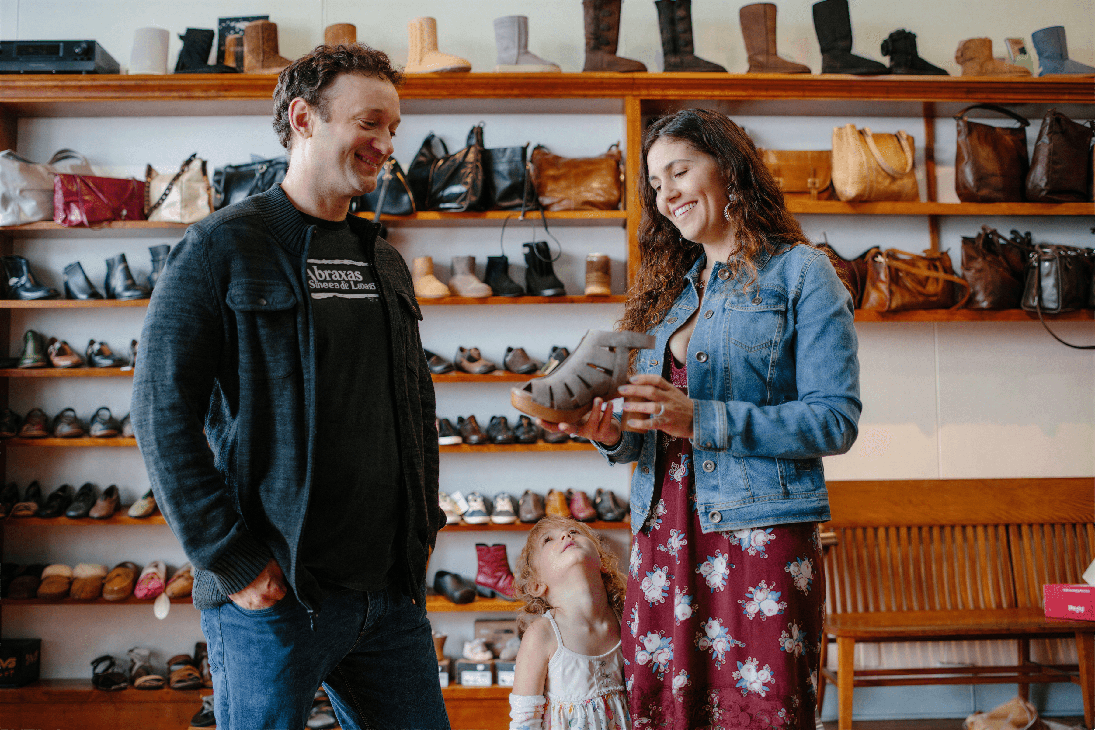 Inside Abraxas Shoes store in Humboldt County, displaying premium footwear brands